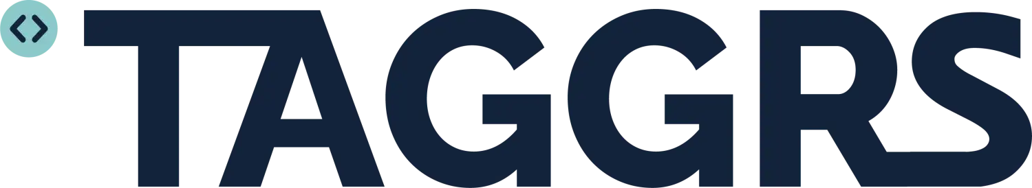Logo of TAGGRS, written in blue and with a small favicon
