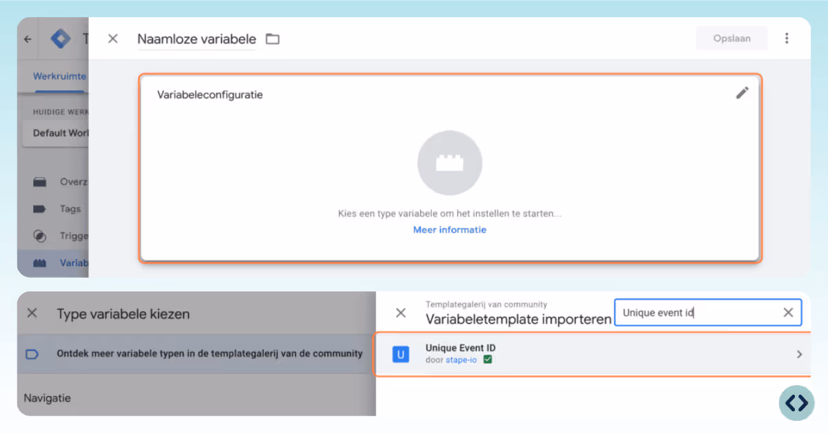 Screenshot from Google Tag Manager where to set the unique event ID for the variable