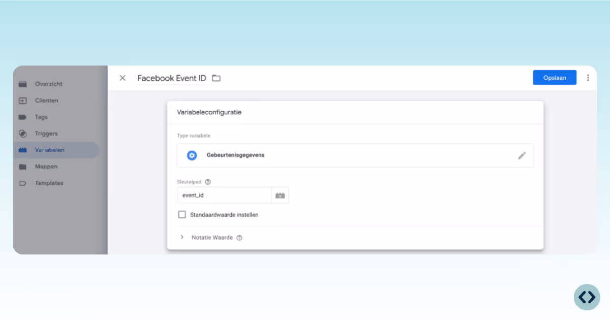 Screenshot from Google Tag Manager to setup Meta event deduplication in the server container