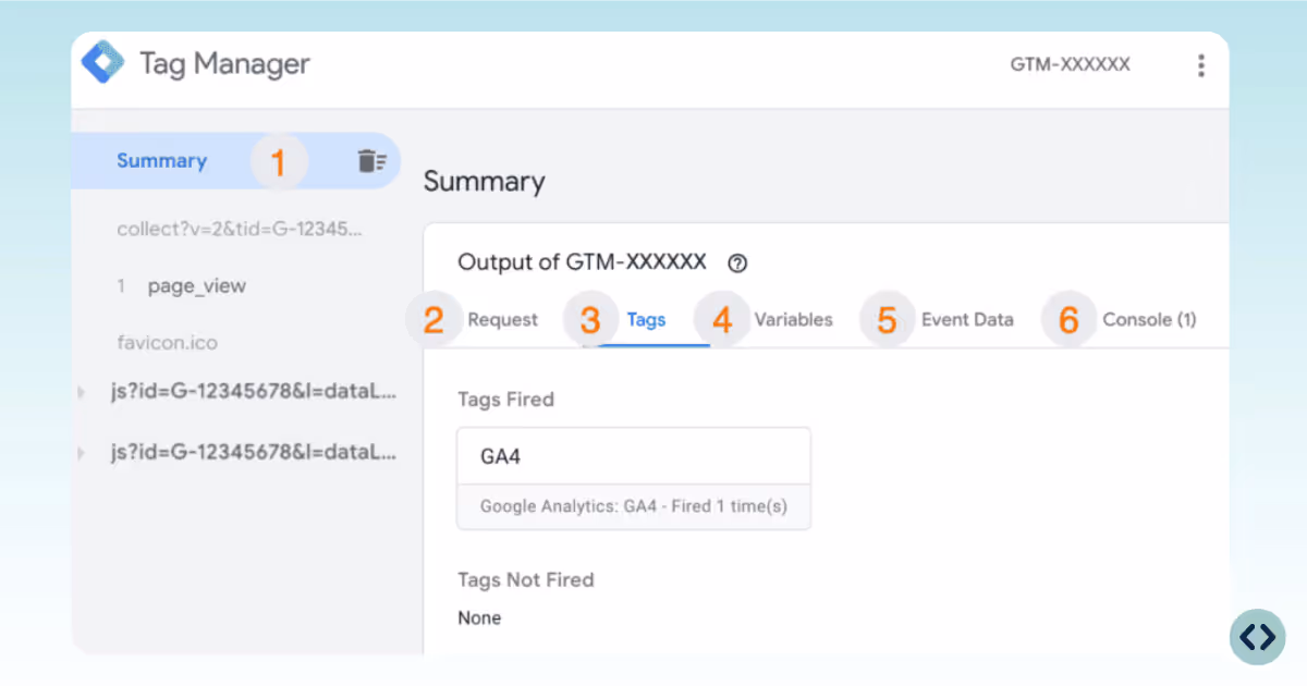 Preview mode in Google Tag Manager to test your tracking setup
