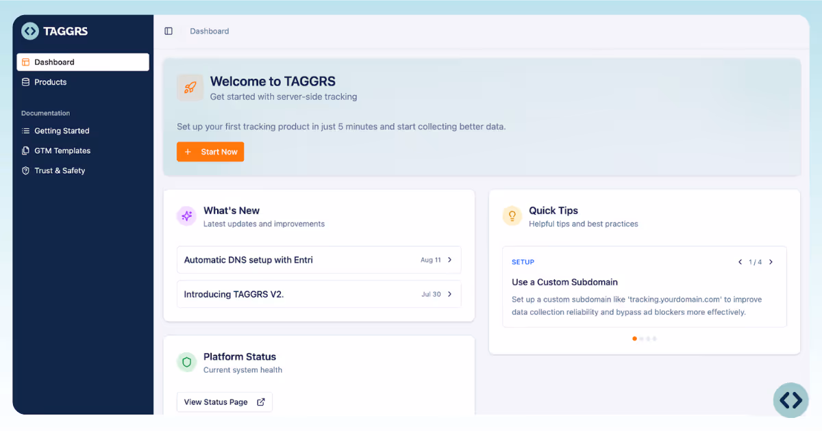 Dashboard of the TAGGRS software to show how to create your TAGGRS account
