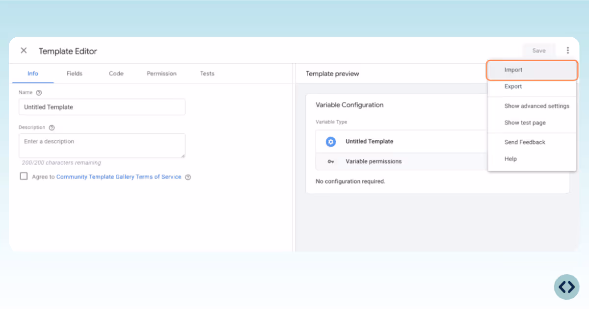 Create a new template GTM web container