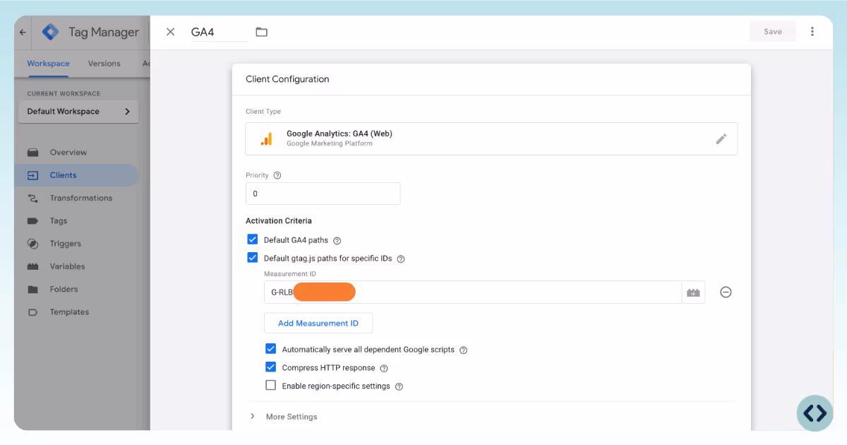 After the setup of GA4 tags and triggers in Google Tag Manager, verify if the client is set up