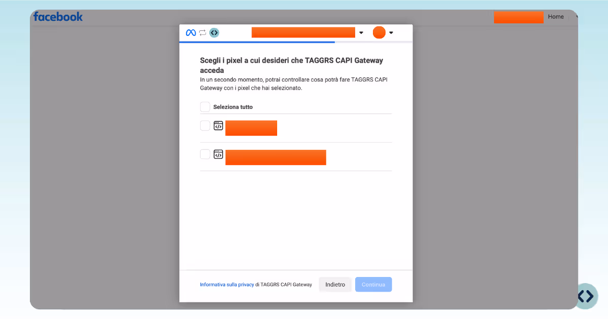 Choose the Facebook Pixel to link to the Meta Conversions API Gateway with TAGGRS
