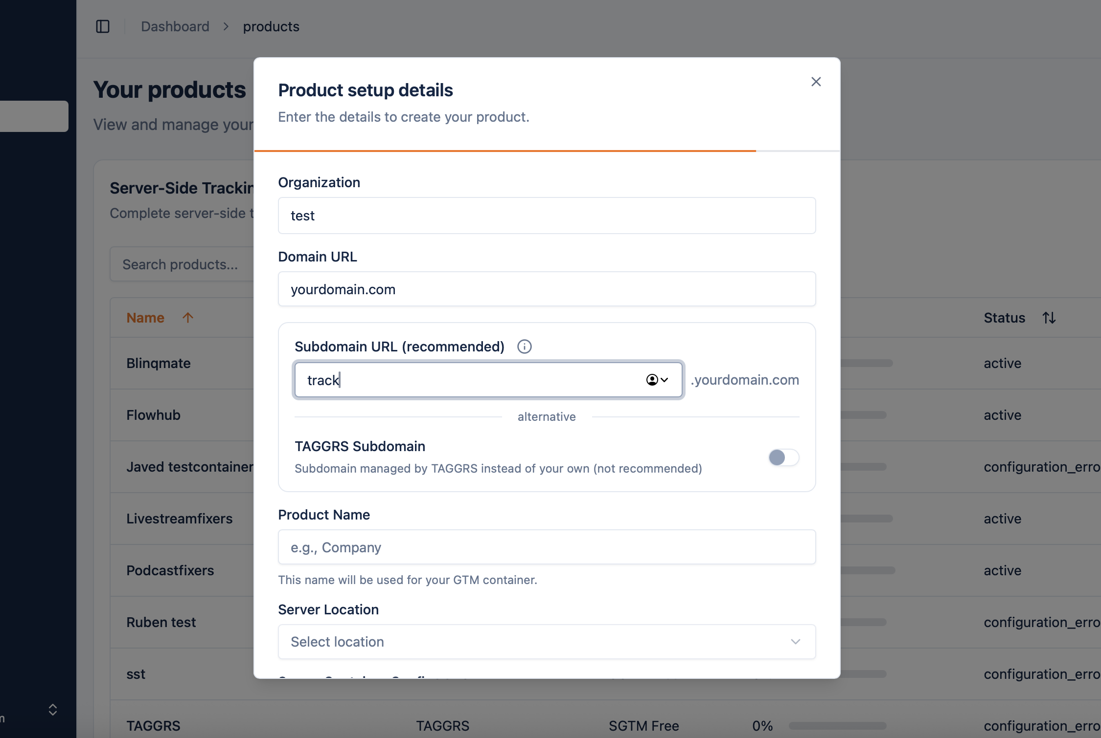 Dashboard of the TAGGRS software to show how to create your TAGGRS account