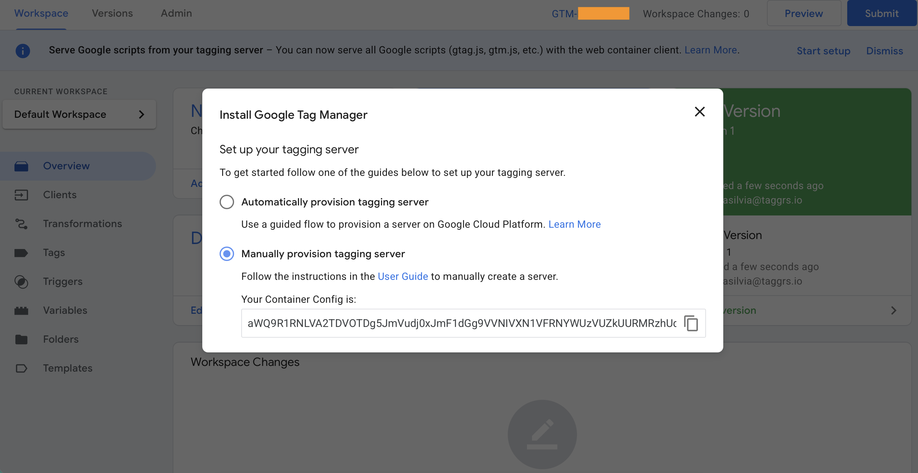 Where to find the container configuration code