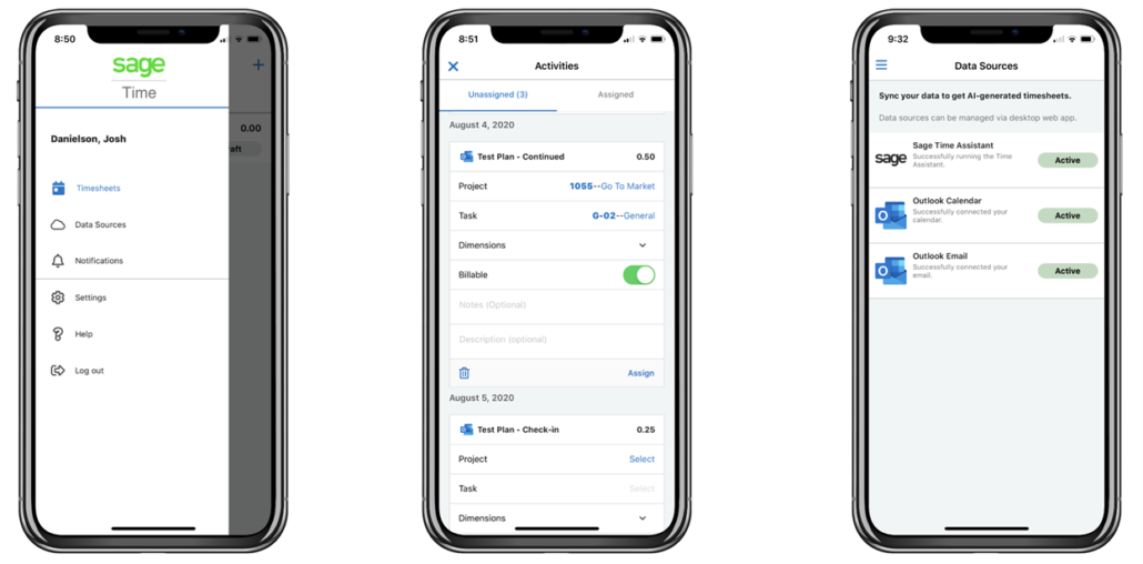 Sage Intelligent Time Mobile App screenshots