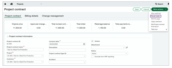 Sage Intacct Construction 2025 release 3: Automatically populate missing dimensions on Project contract line entries.