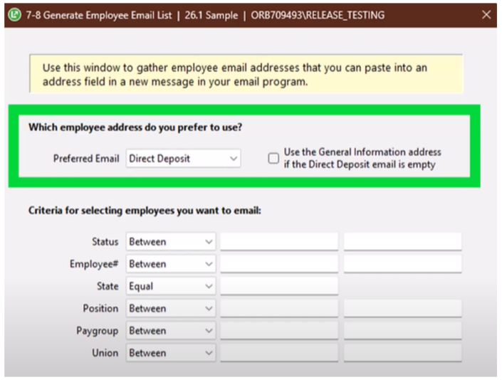 Sage 100 Contractor enhancement: Generate Employee Email List