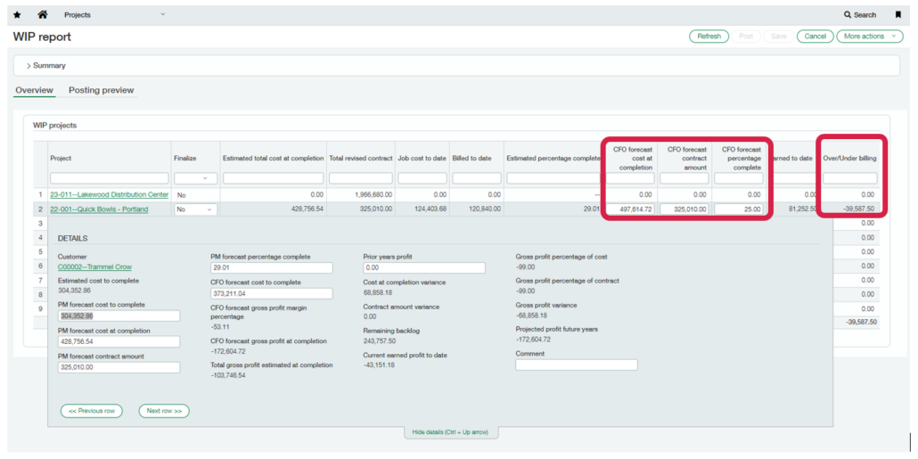Sage Intacct Construction August 2024 Release: Automatic calculates over/under billing adjustments.