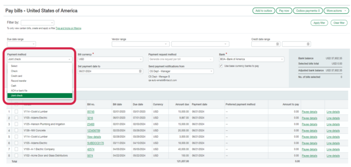 Sage Intacct Construction August 2024 Release: Join check payment method.