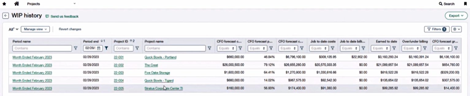Sage Intacct Construction 2025 release 2 highlights: A dedicated space to analyze historical WIP data.