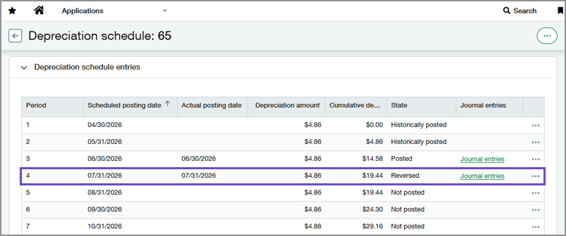 Sage Intacct 2026 R2 Fixed Asset Management - reversed entry