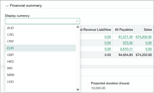 Sage Intacct 2026 R2 Project currency dropdown