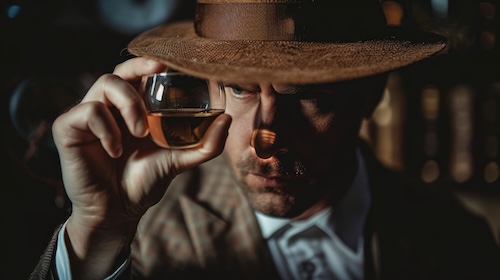 Man looking into glass