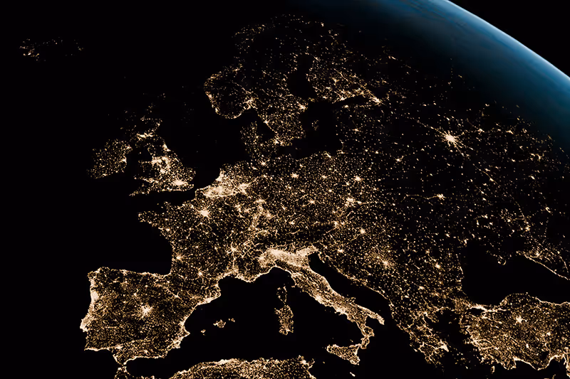A nighttime view of Europe from space