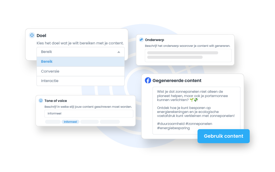AI content generator voor snelle en effectieve social media teksten.
