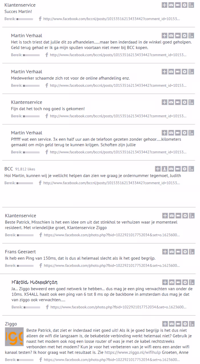 overzicht conversatie Klantenservice