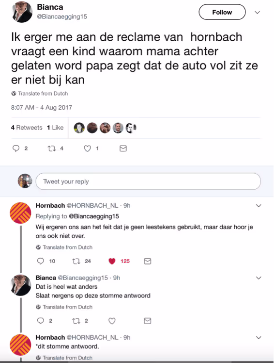 Hornbach - voorbeeld social media comments