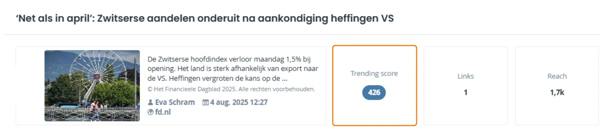 Zwitserse aandelen duiken omlaag door nieuwe Amerikaanse importheffingen visual