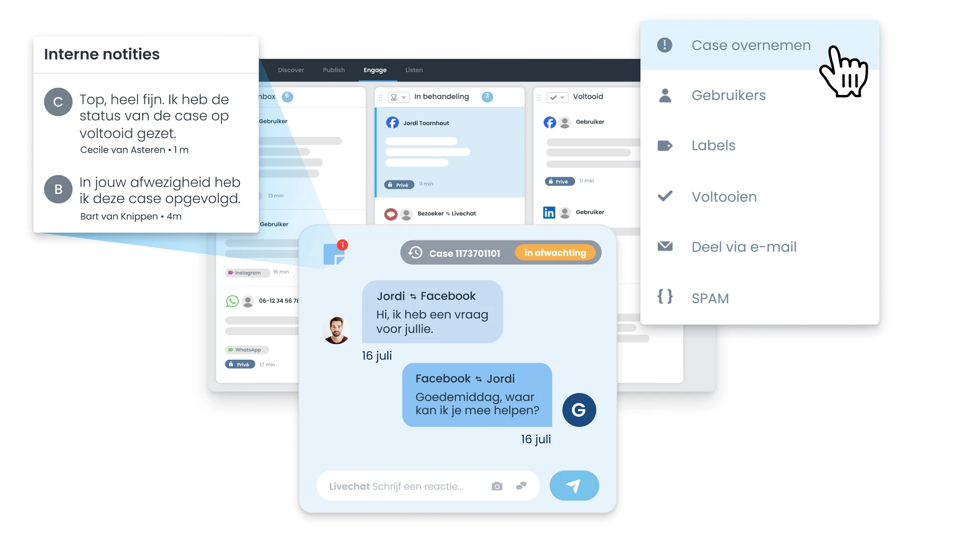 Interne notities en gesprekken in de inbox van Coosto Engage