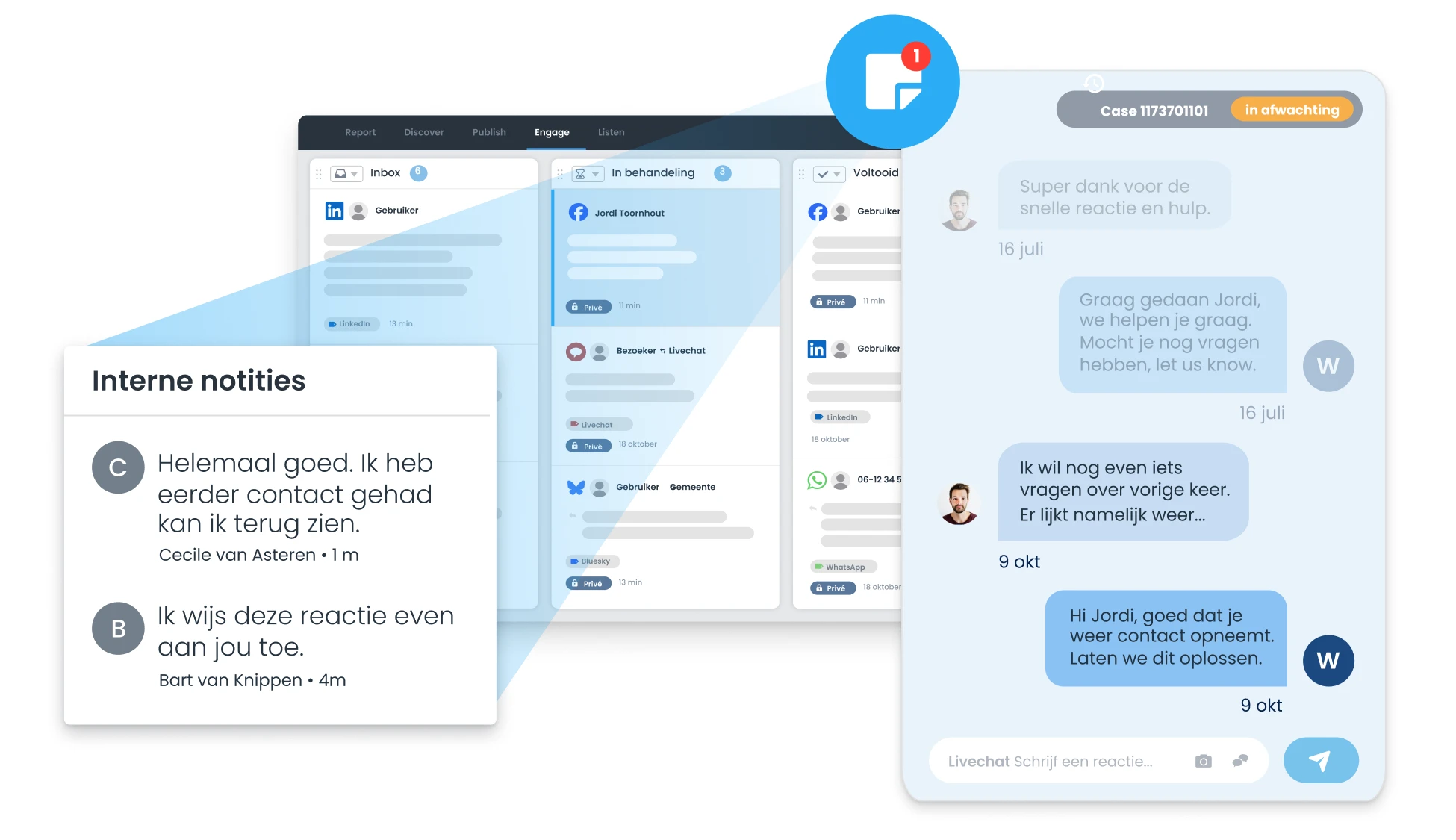 Interne notities en gesprekken in de inbox van Coosto Engage