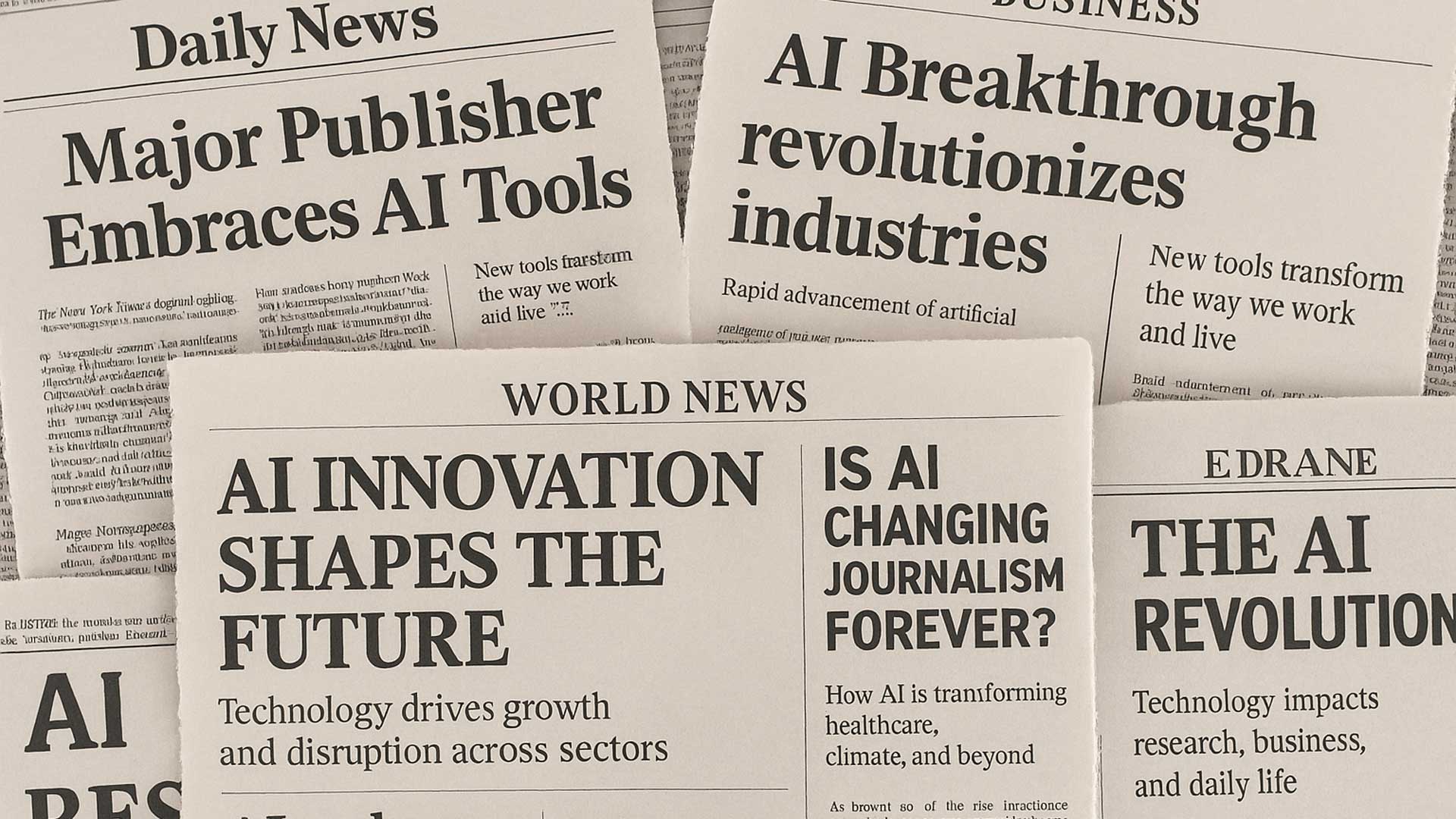Collage of AI newspaper headlines