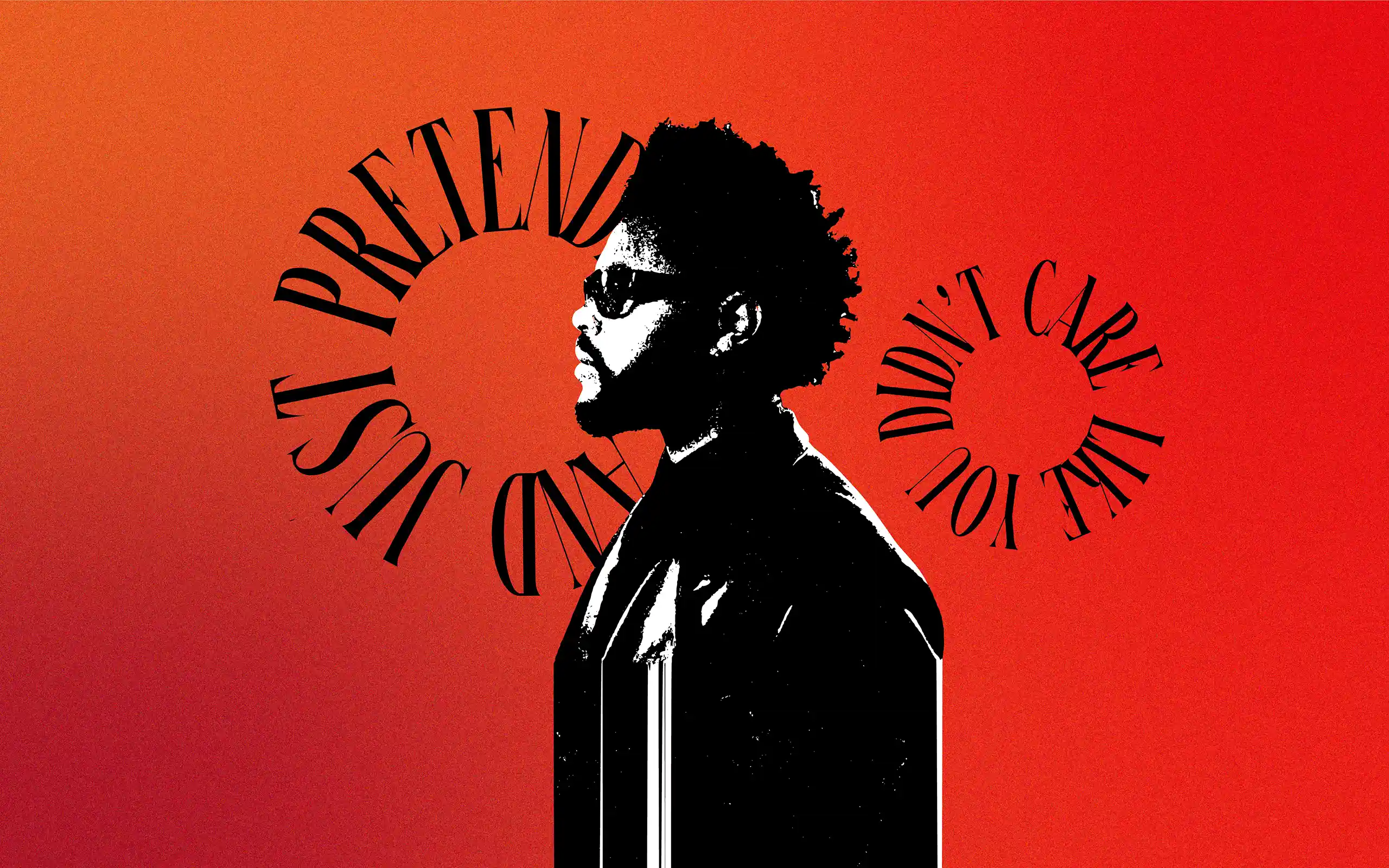 Red & Black typography design and a silhouette of The Weekend
