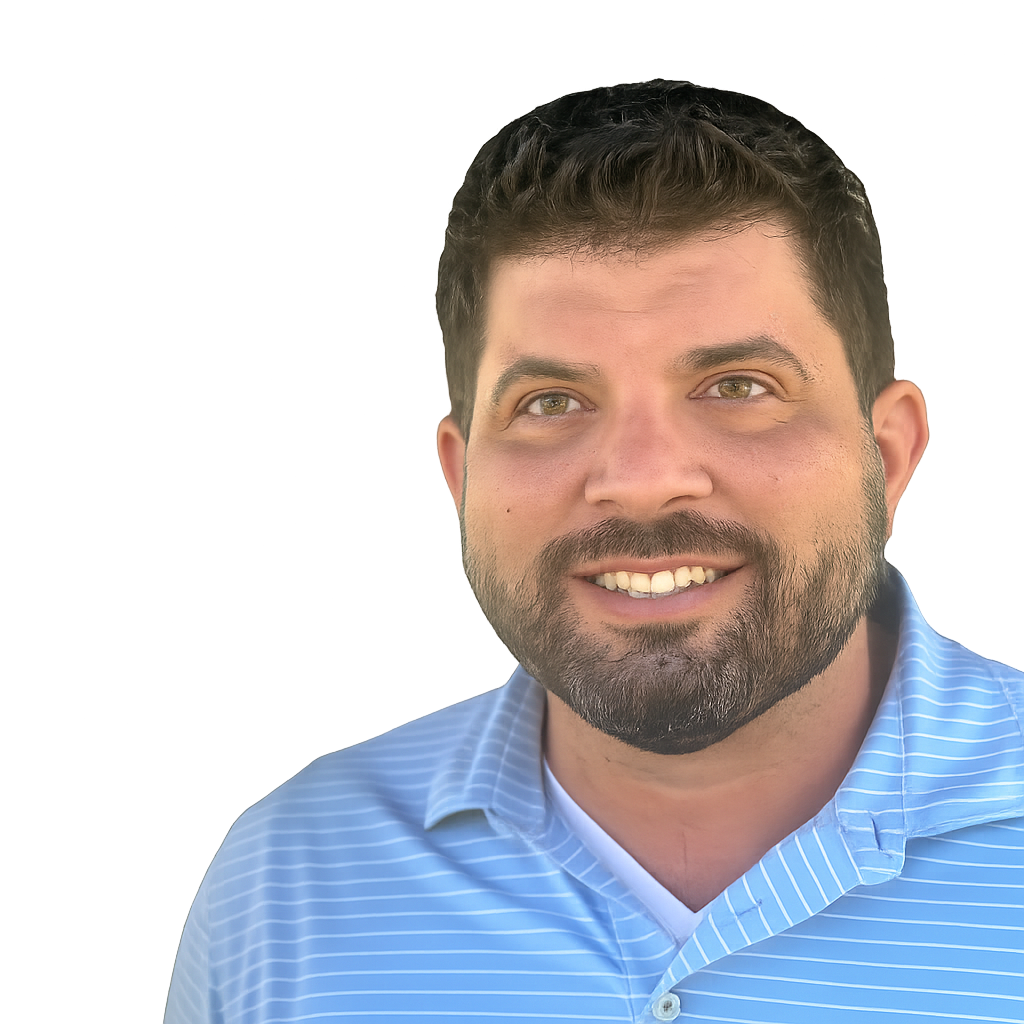 Head shot of Michael Pierce (founder and CEO) handsome man with dark hair, short and a short beard with a pleasant smile.