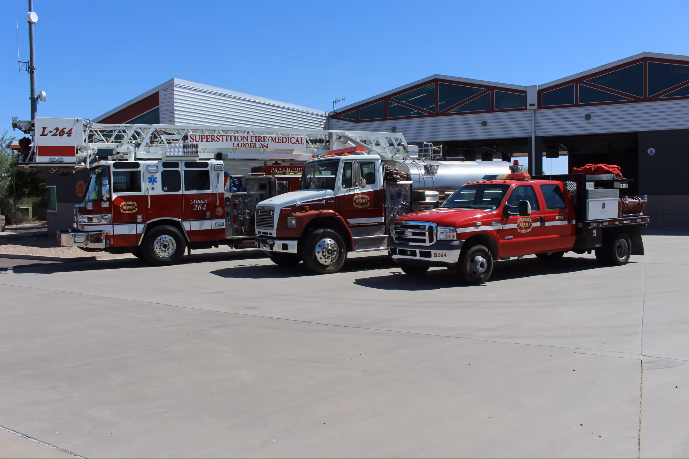 Fire trucks in a row