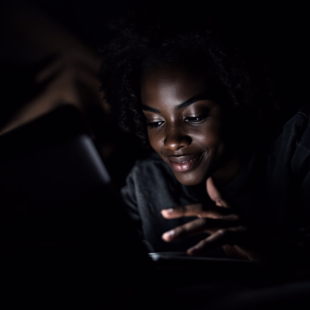 [headshot] image of satisfied student using a laptop