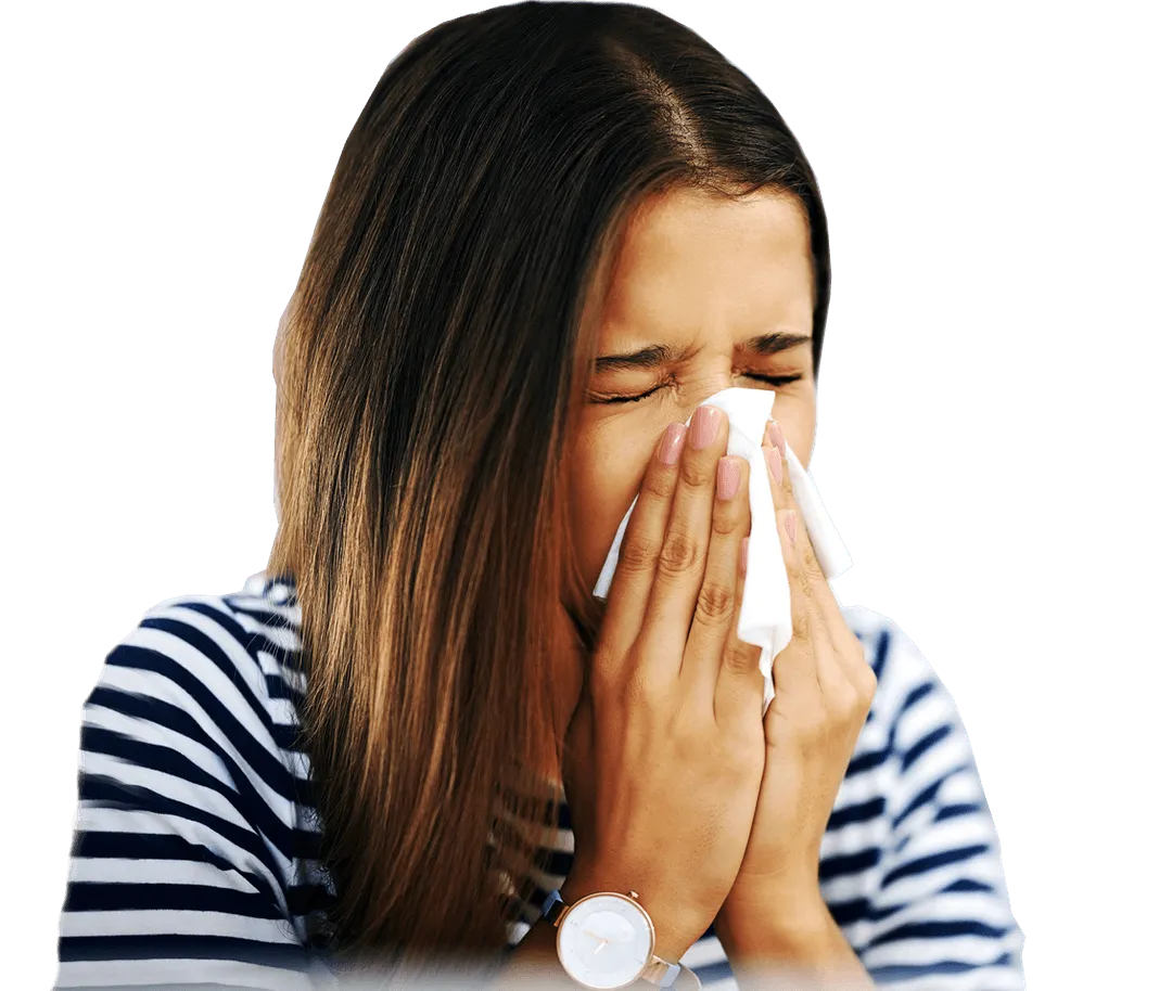 lady blowing nose