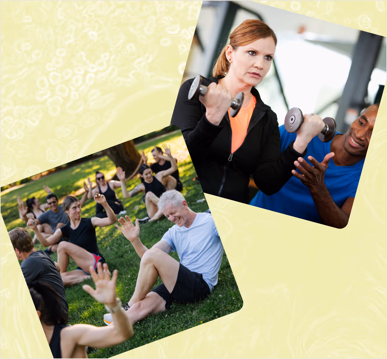 Outdoor group workout and personal training session with dumbbells.