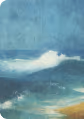 Abstract painting of ocean waves with blue, white, and a hint of brown colors.