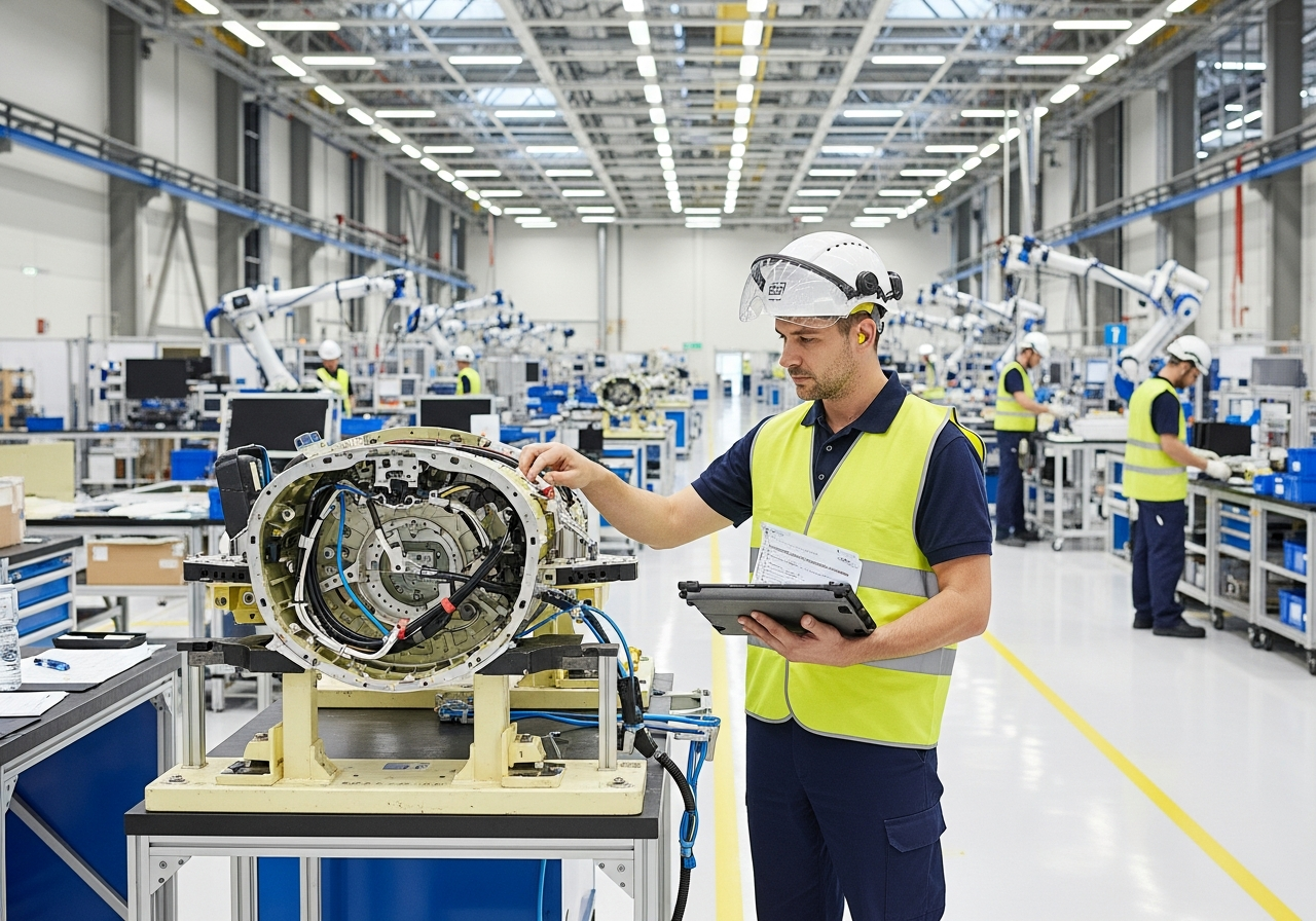 Luft- und Raumfahrtfertigung in Bremen mit Sicherheitsausrüstung