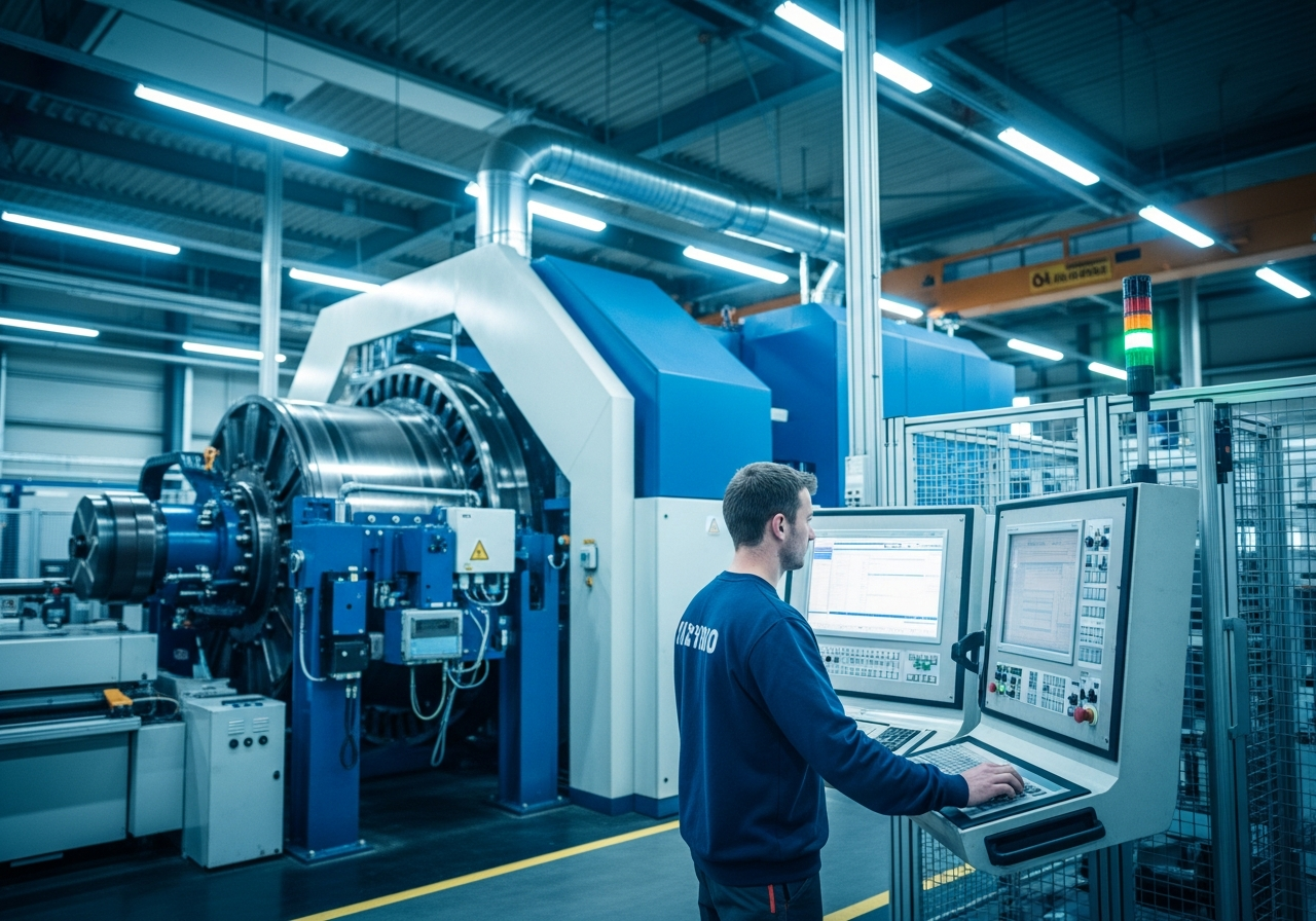 Modernes Stahlrohr-Werk in Mülheim mit Mitarbeitendem an der Walzanlage