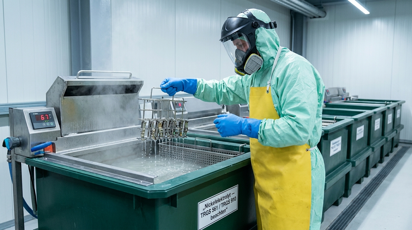Nickel-Vorsorge: Galvaniseur am Vernickelungsbecken