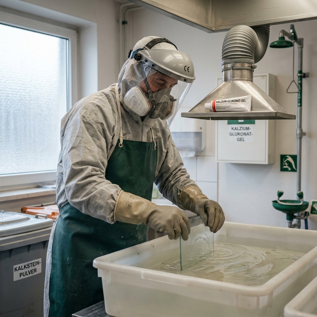 Glasätzerei mit Flusssäure: Schutzmaßnahmen und Beurteilung