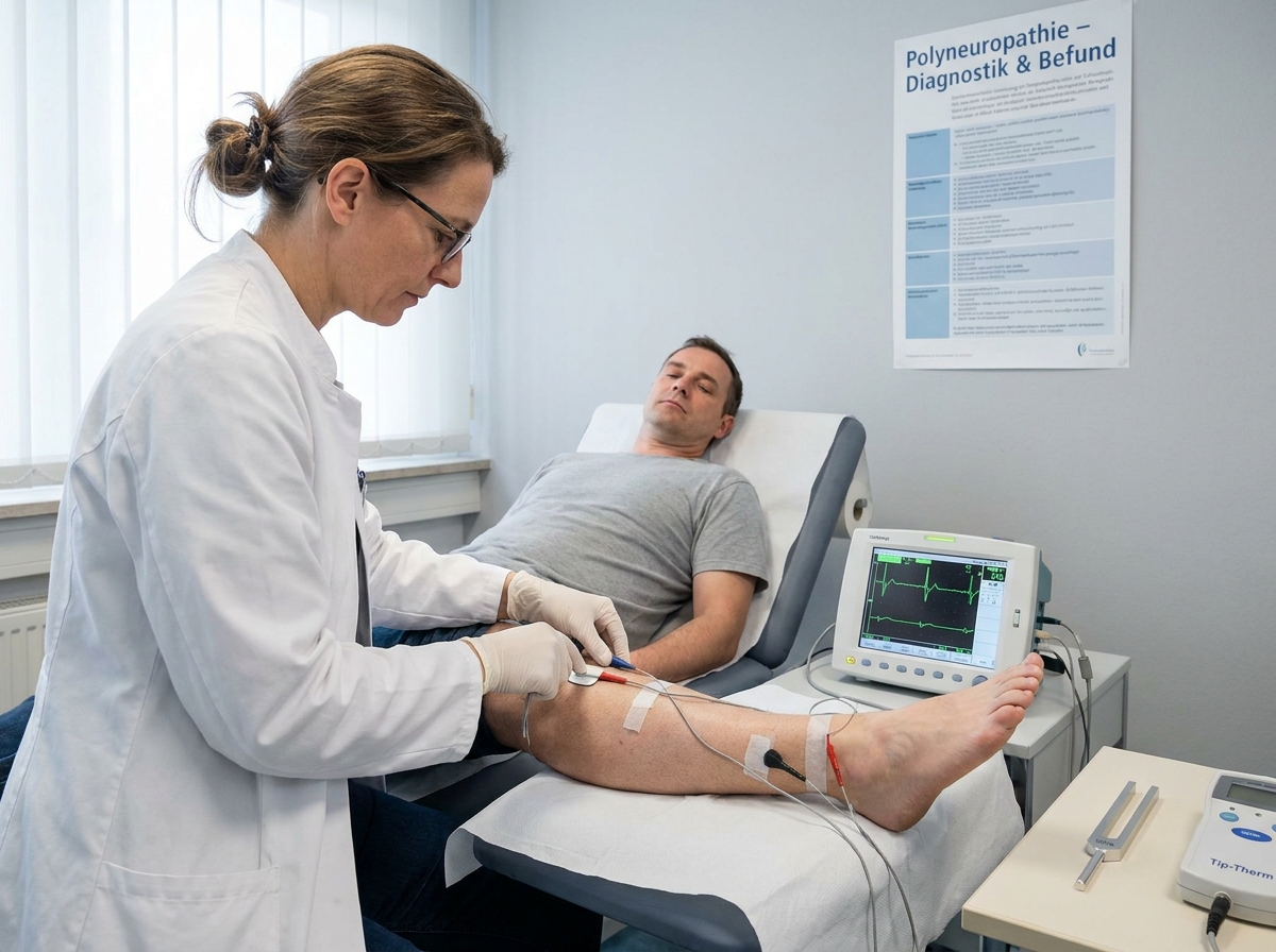 Nervenleitgeschwindigkeitsmessung am Bein zur Polyneuropathie-Diagnostik bei Schwefelkohlenstoff-Vorsorge