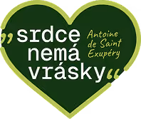 Zelené srdce s textem 'srdce nemá vrásky' a jménem Antoine de Saint Exupéry.