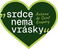 Zelené srdce s textem 'srdce nemá vrásky' a jménem Antoine de Saint Exupéry.
