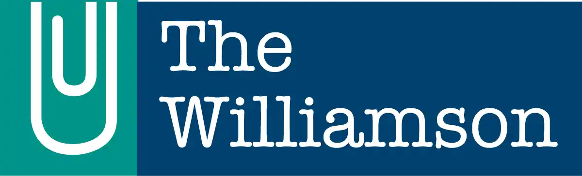Logo with white stylized U inside a green rectangle beside the text 'The Williamson' in white on a dark blue background.