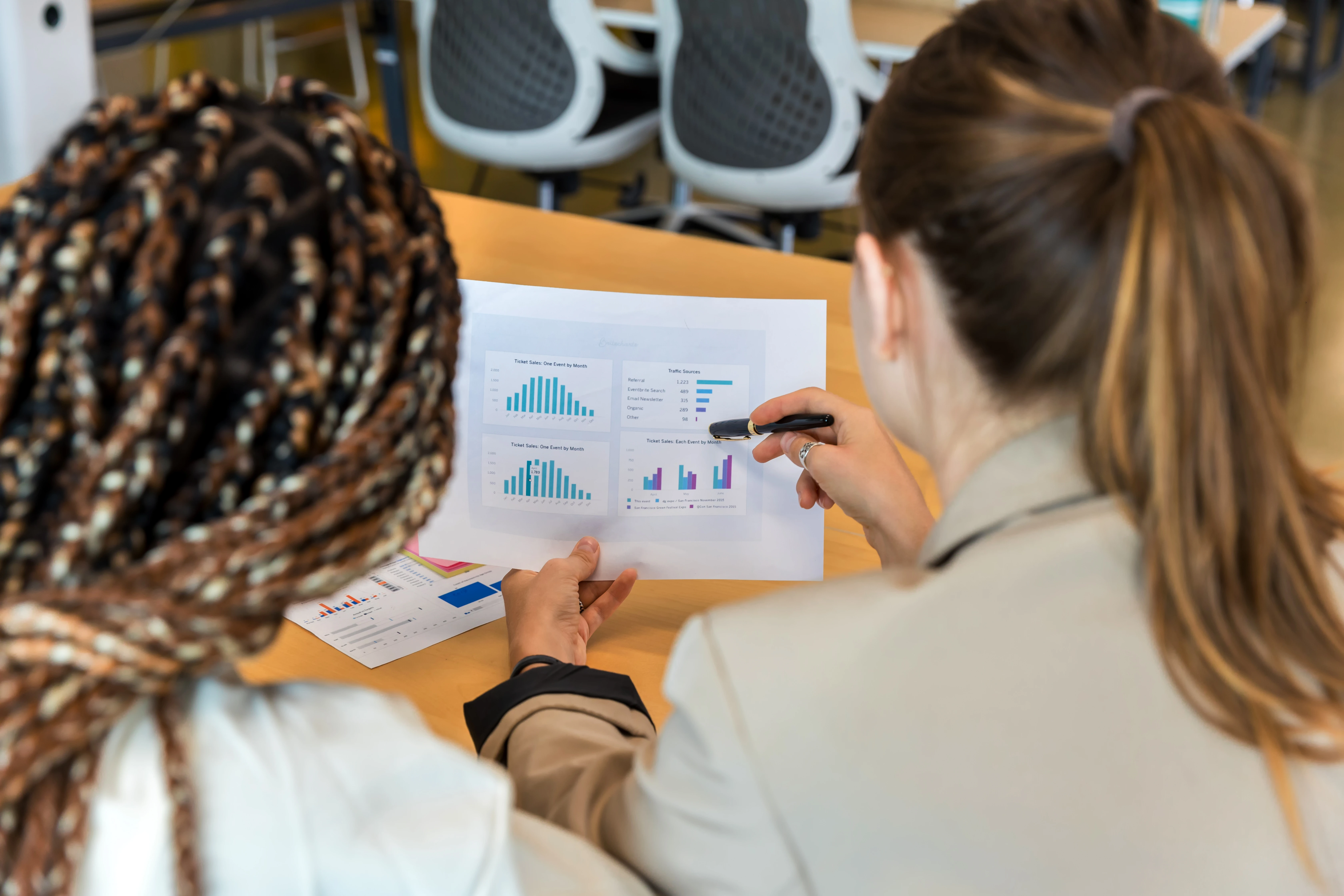 colleagues looking at employee training costs metrics