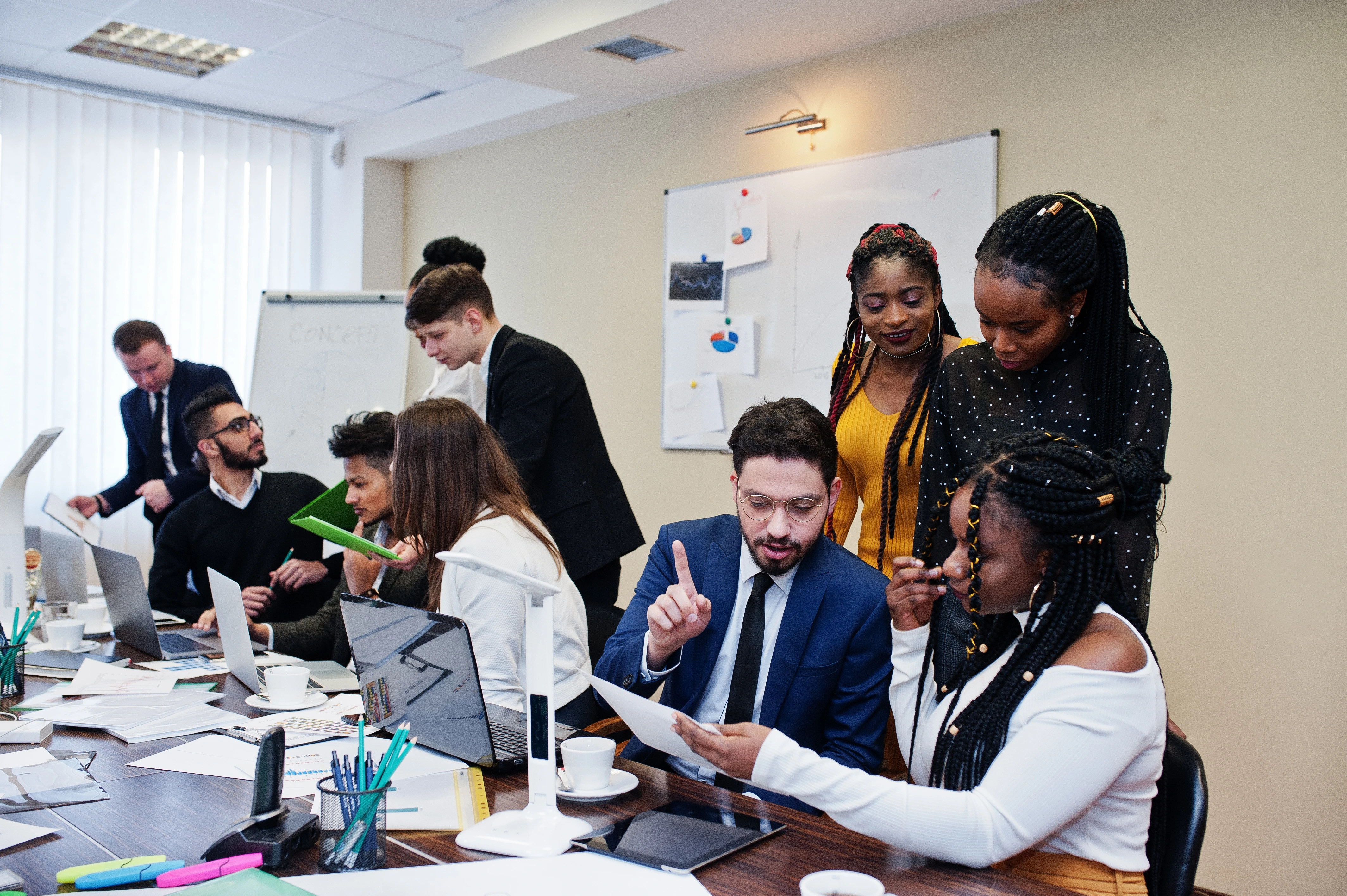 employees analyzing training budget