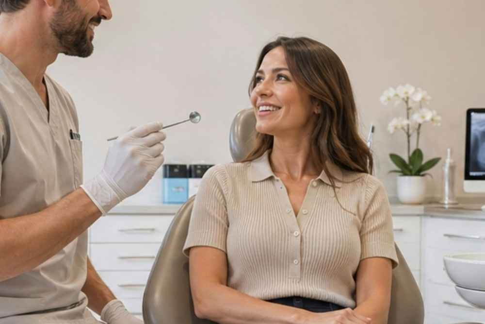 Dentist discussing cosmetic dental treatment with a patient