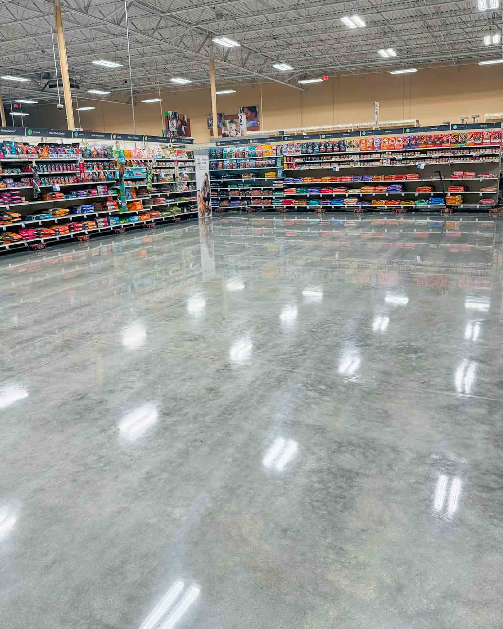 Finished polished concrete floor in an active commercial retail environment.
