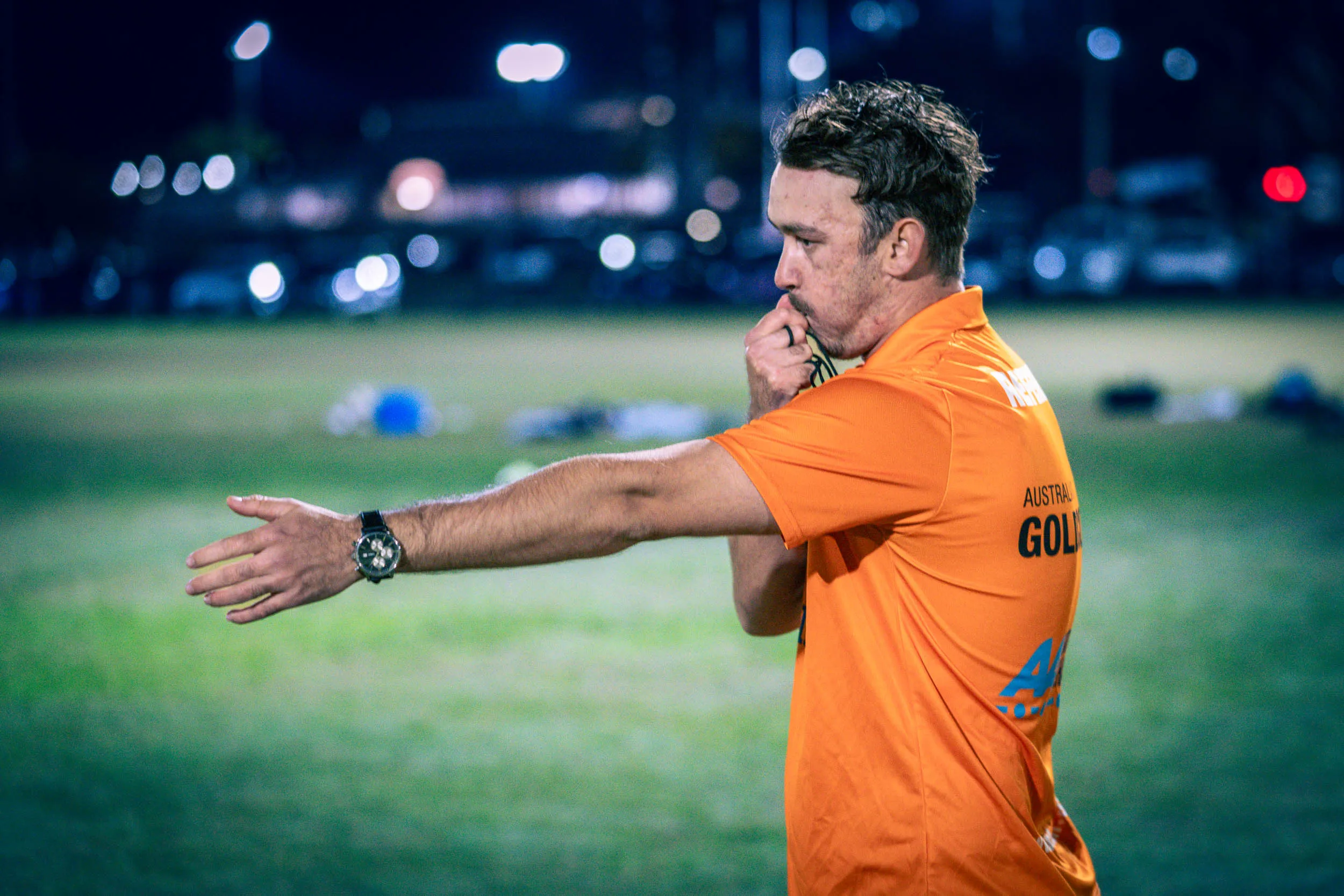 Referee blowing whistle TRL social rugby league game

