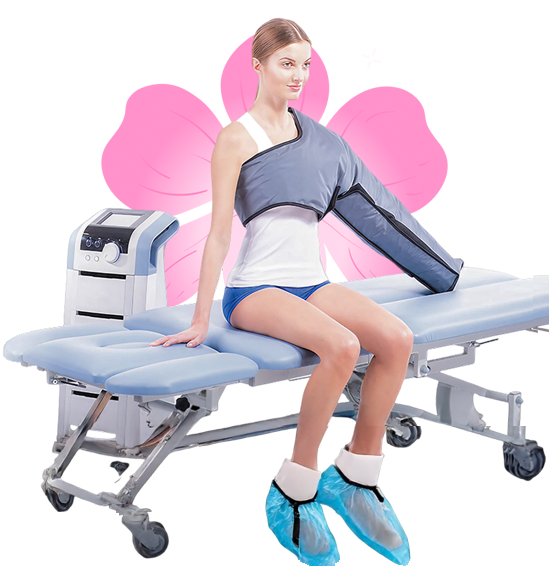 Client trying out the Lymphastim treatment to assist with circulation and gentle detox through lymphatic massage therapy