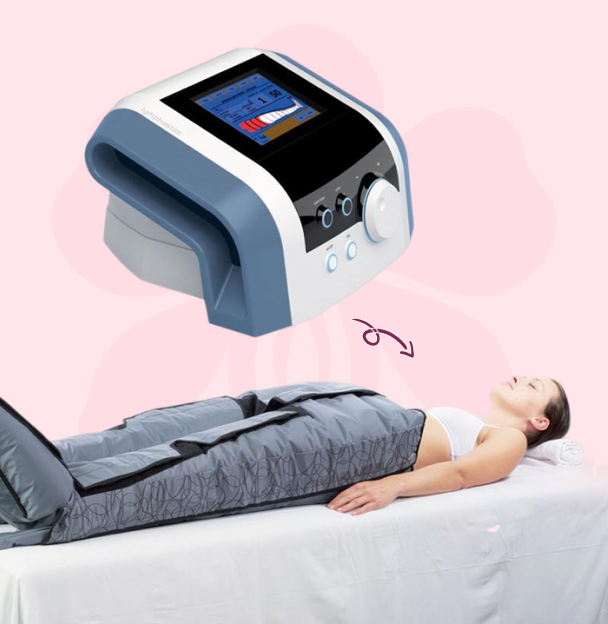Client trying out the Lymphastim treatment to assist with circulation and gentle detox.