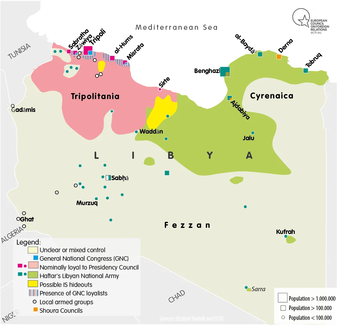 Description: MAP OF Who controls what in Libya